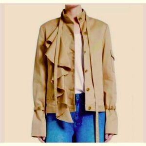 Roberto Rodriguez Ruffle Khaki Tan Brown Jacket Size 6 Designer 100% Cotton